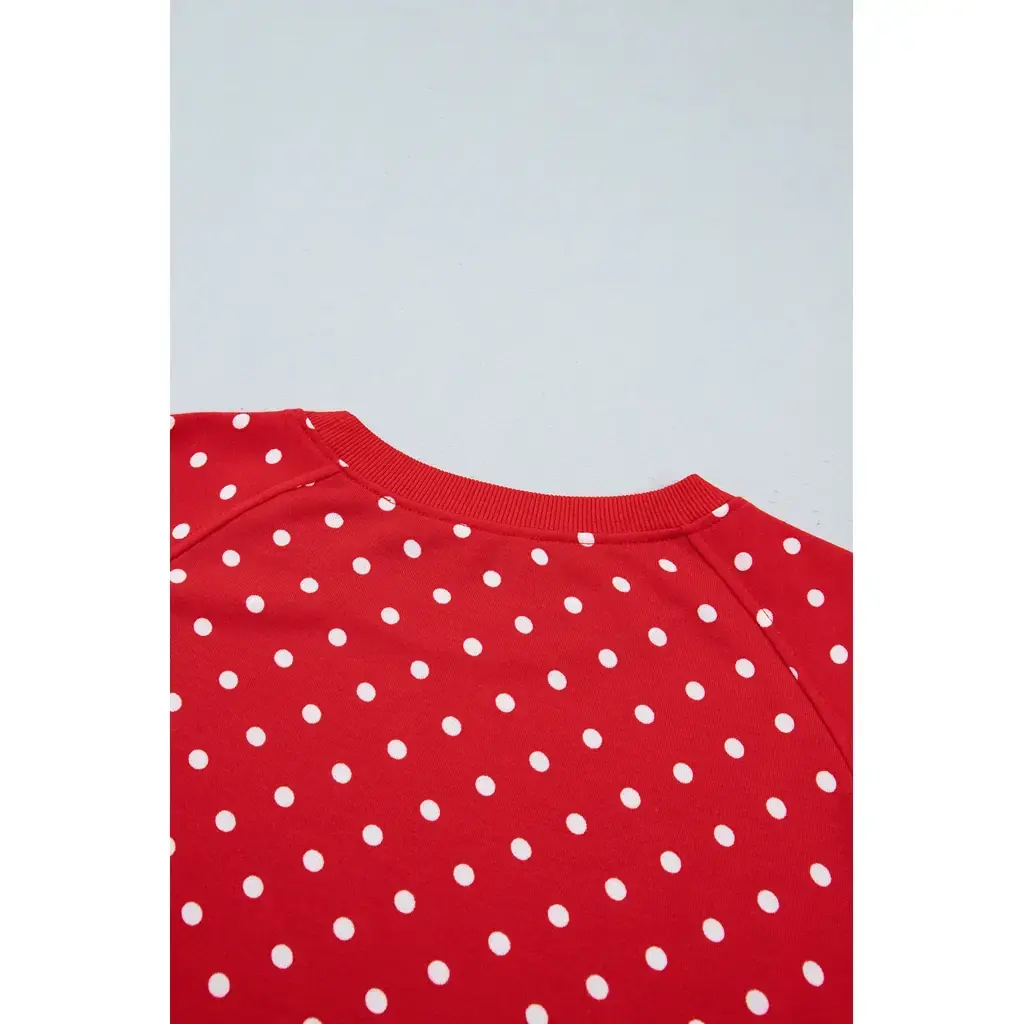 Red Polka Dot Drawstring Wide Leg Long Sleeve Top Pant Set - Image 7