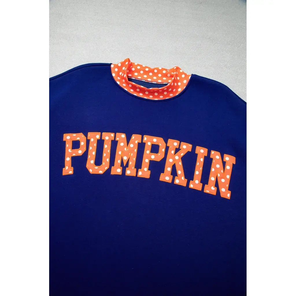 Sail Blue Polka Dot Letter Print Contrast Trim Mock Neck Sweatshirt - Image 4
