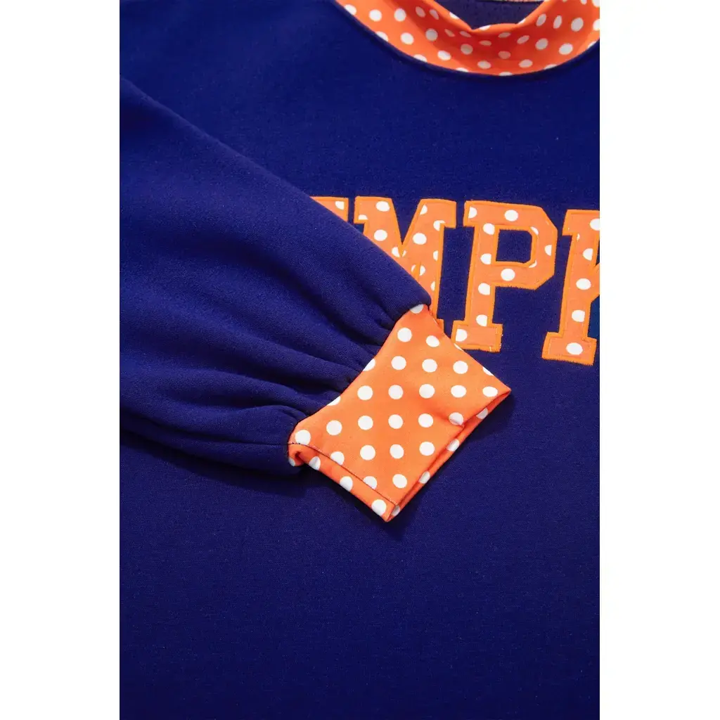 Sail Blue Polka Dot Letter Print Contrast Trim Mock Neck Sweatshirt - Image 7