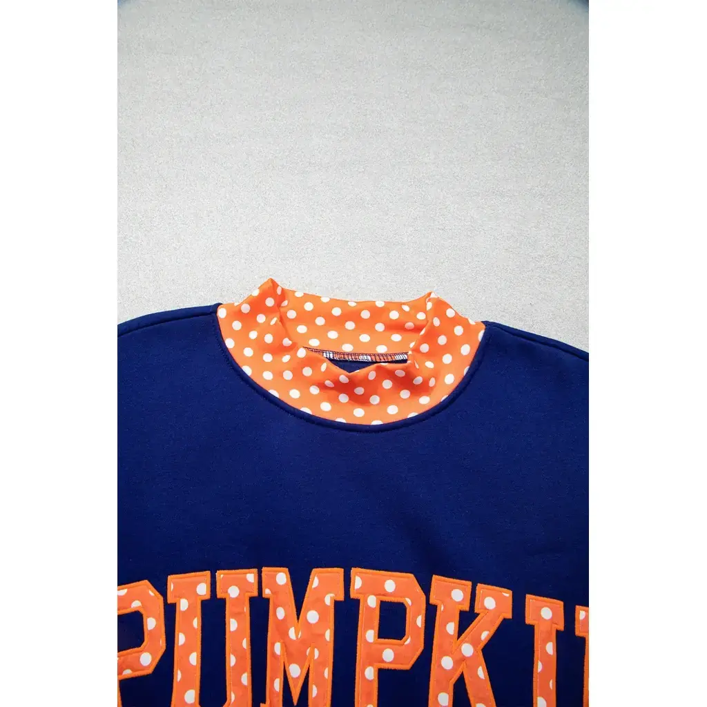 Sail Blue Polka Dot Letter Print Contrast Trim Mock Neck Sweatshirt - Image 8