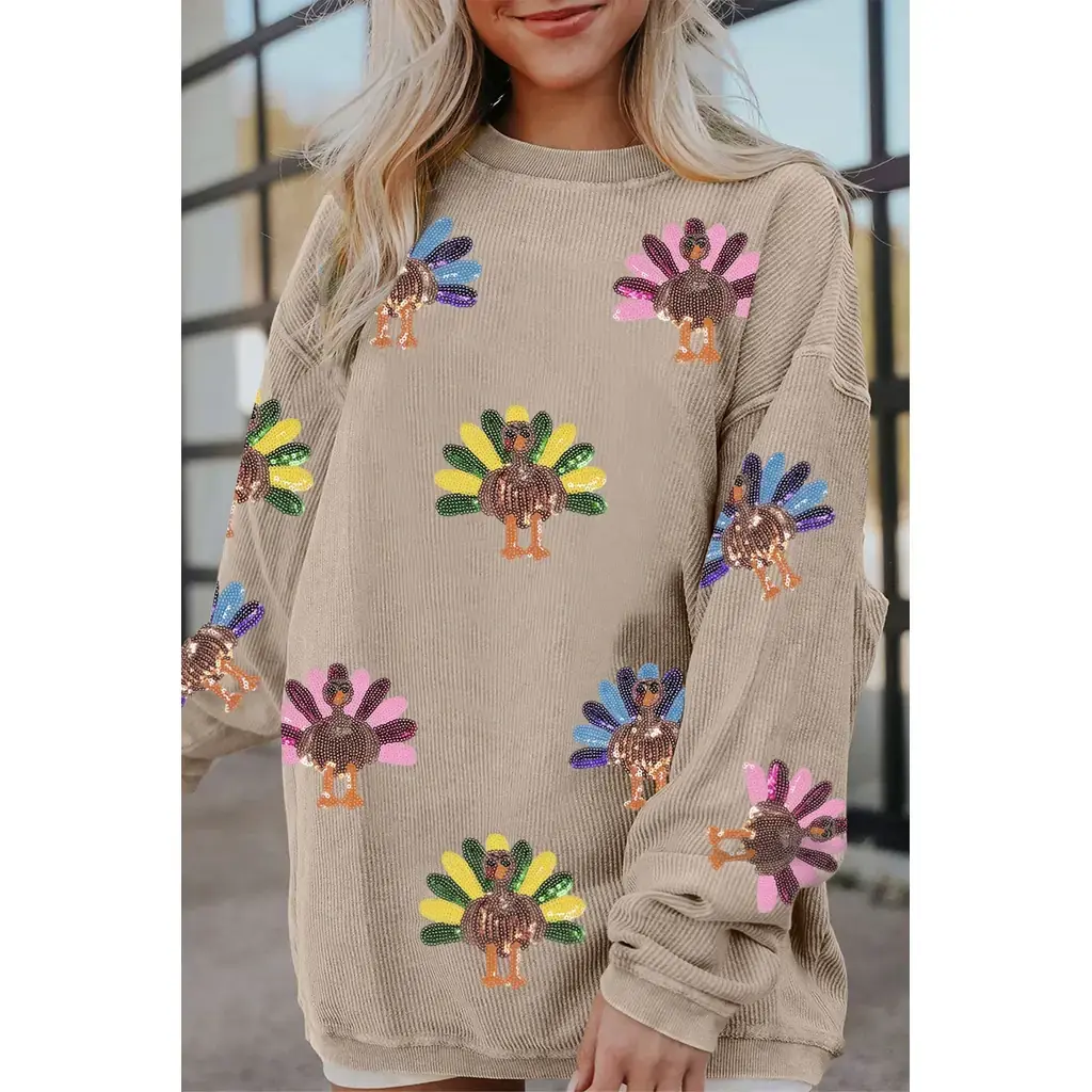 Smoke Gray Turkey Graphic Corded Baggy Sweatshirt - Image 2