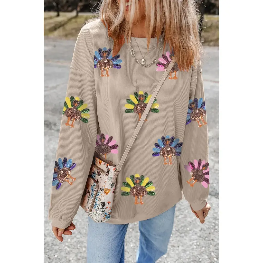 Smoke Gray Turkey Graphic Corded Baggy Sweatshirt - Image 3