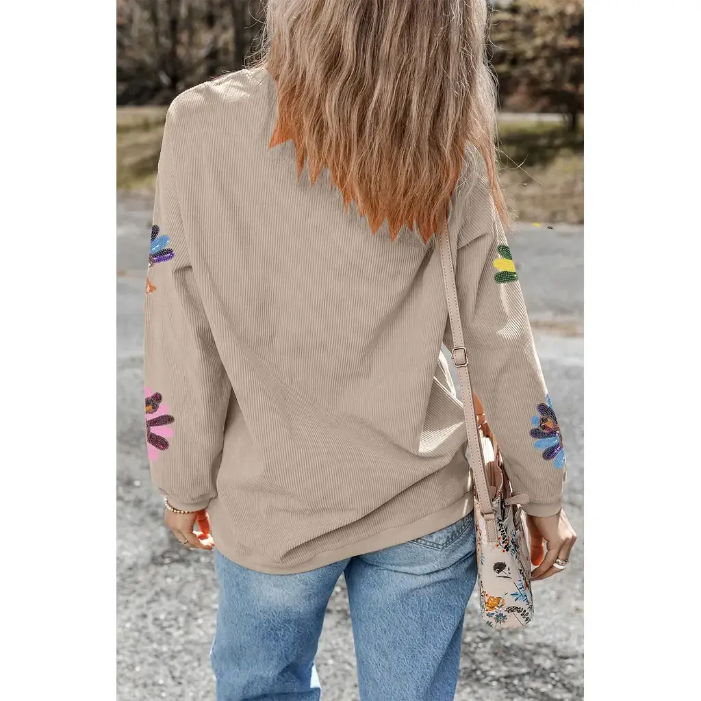 Smoke Gray Turkey Graphic Corded Baggy Sweatshirt - Image 4