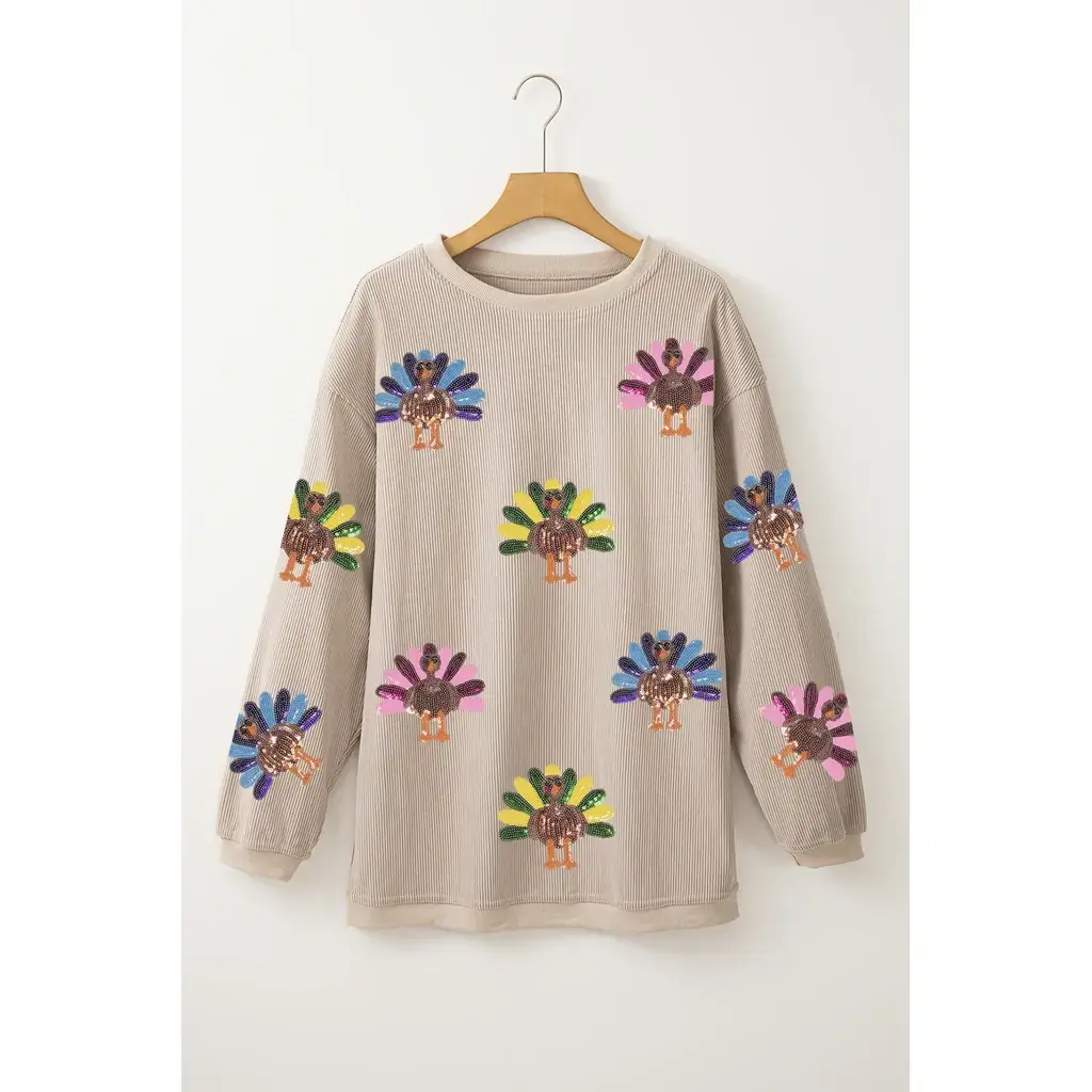 Smoke Gray Turkey Graphic Corded Baggy Sweatshirt - Image 5