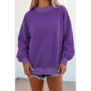 Tillandsia Purple Colorblock Polka Dot Contrast Trim Oversized Sweatshirt