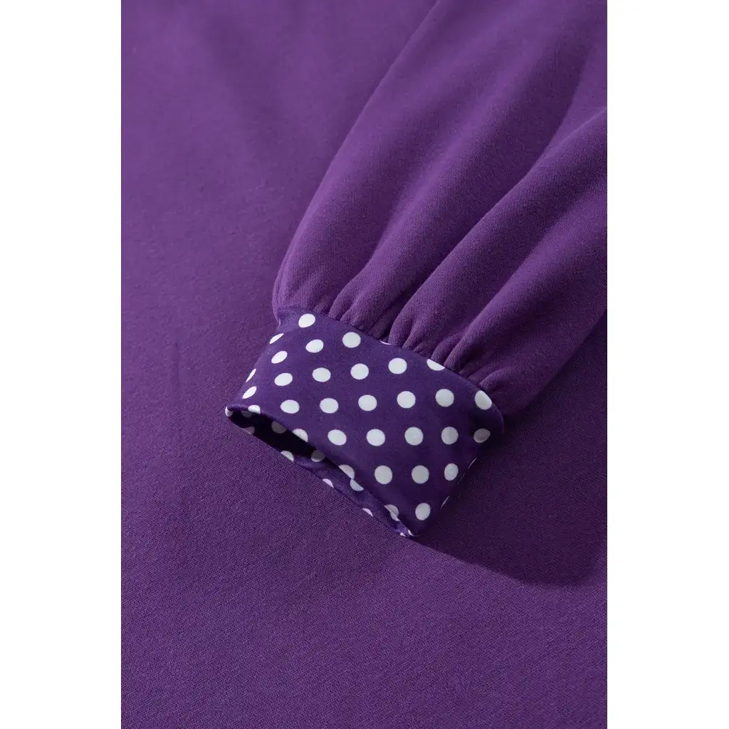 Tillandsia Purple Polka Dot Patchwork Round Neck Plus Size Sweatshirt - Image 5