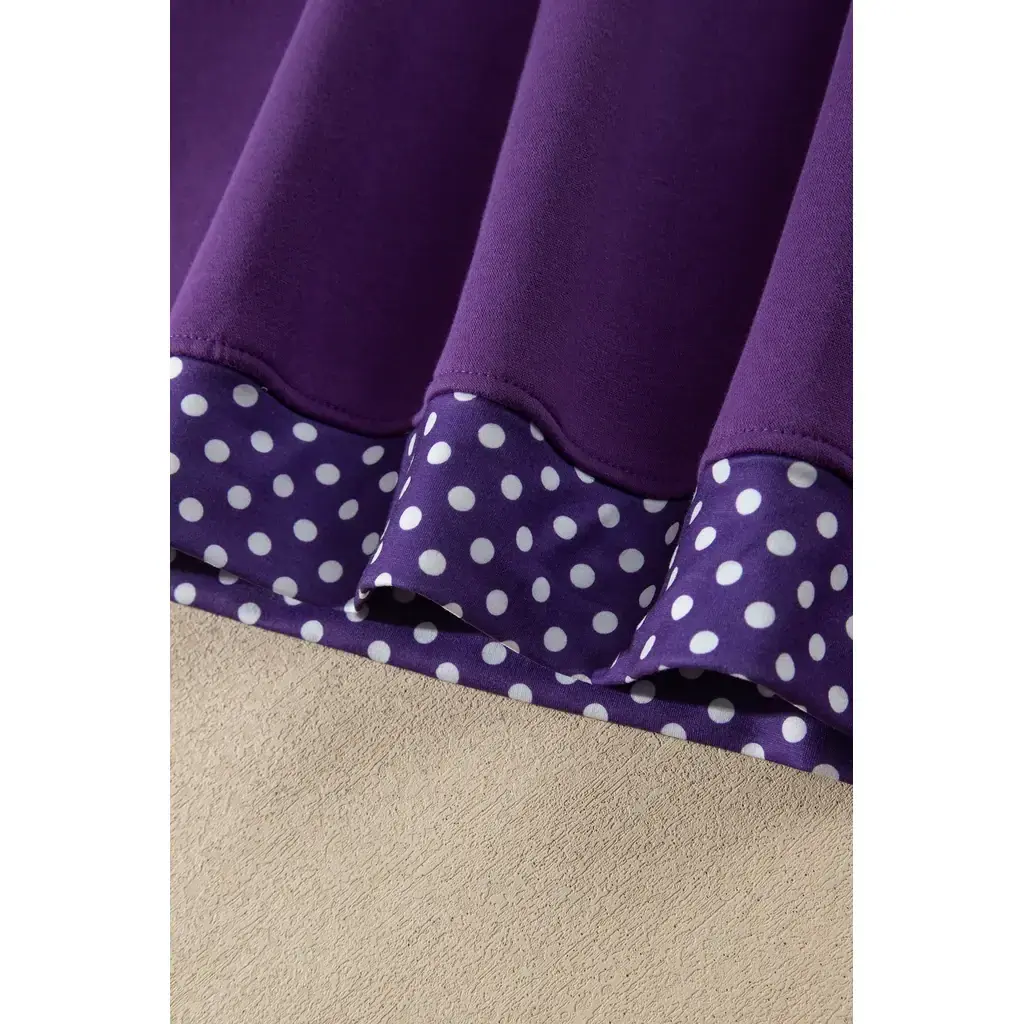 Tillandsia Purple Polka Dot Patchwork Round Neck Plus Size Sweatshirt - Image 7