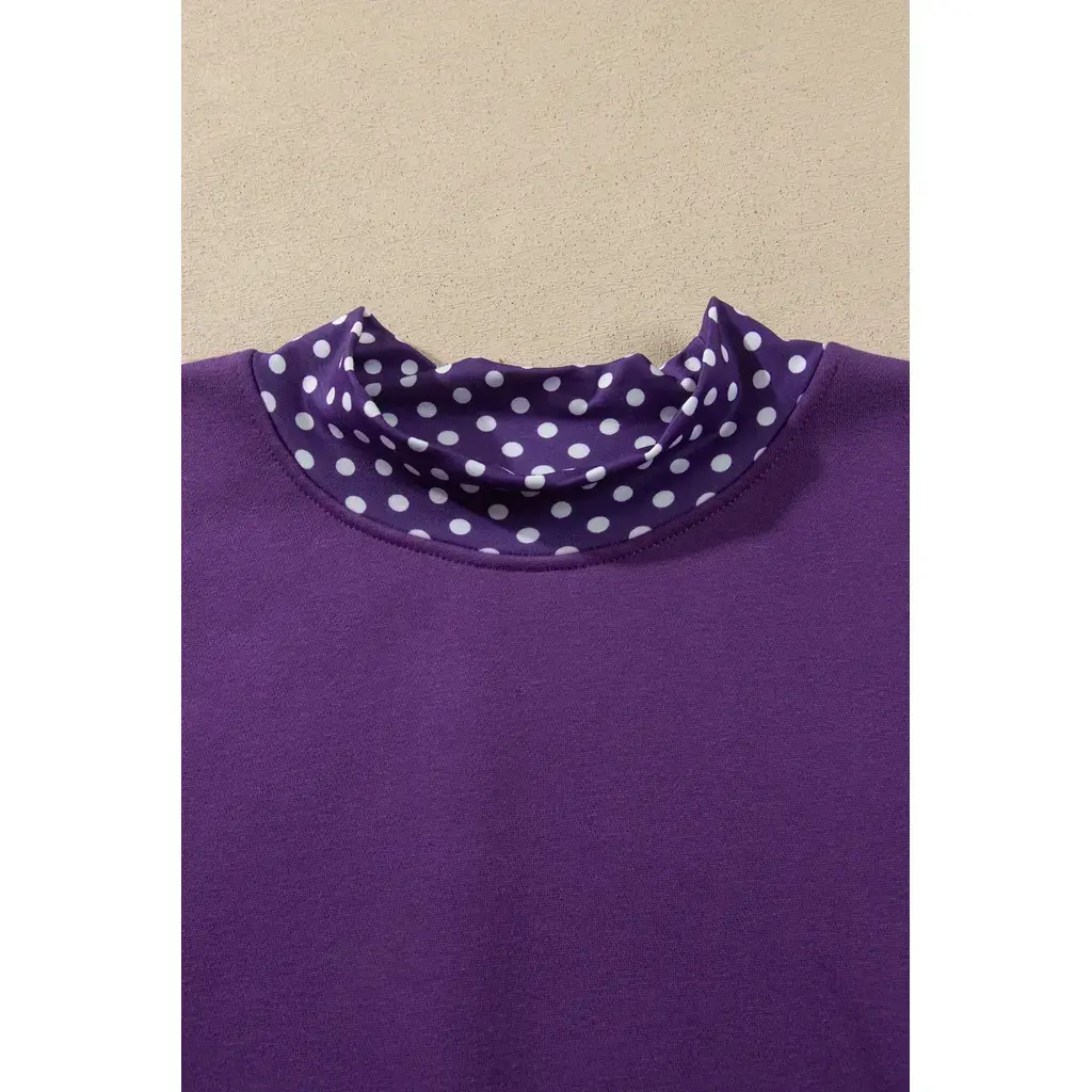Tillandsia Purple Polka Dot Patchwork Round Neck Plus Size Sweatshirt - Image 8
