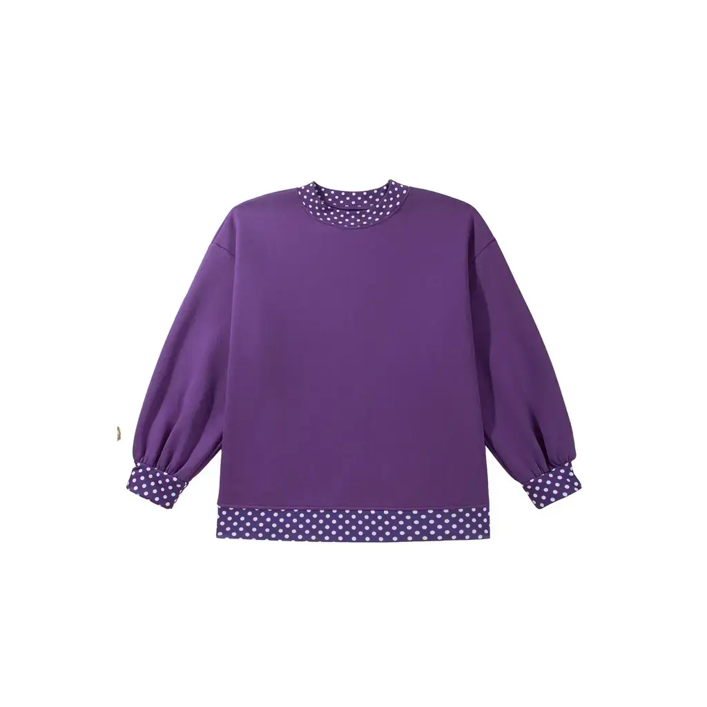 Tillandsia Purple Polka Dot Patchwork Round Neck Plus Size Sweatshirt - Image 11