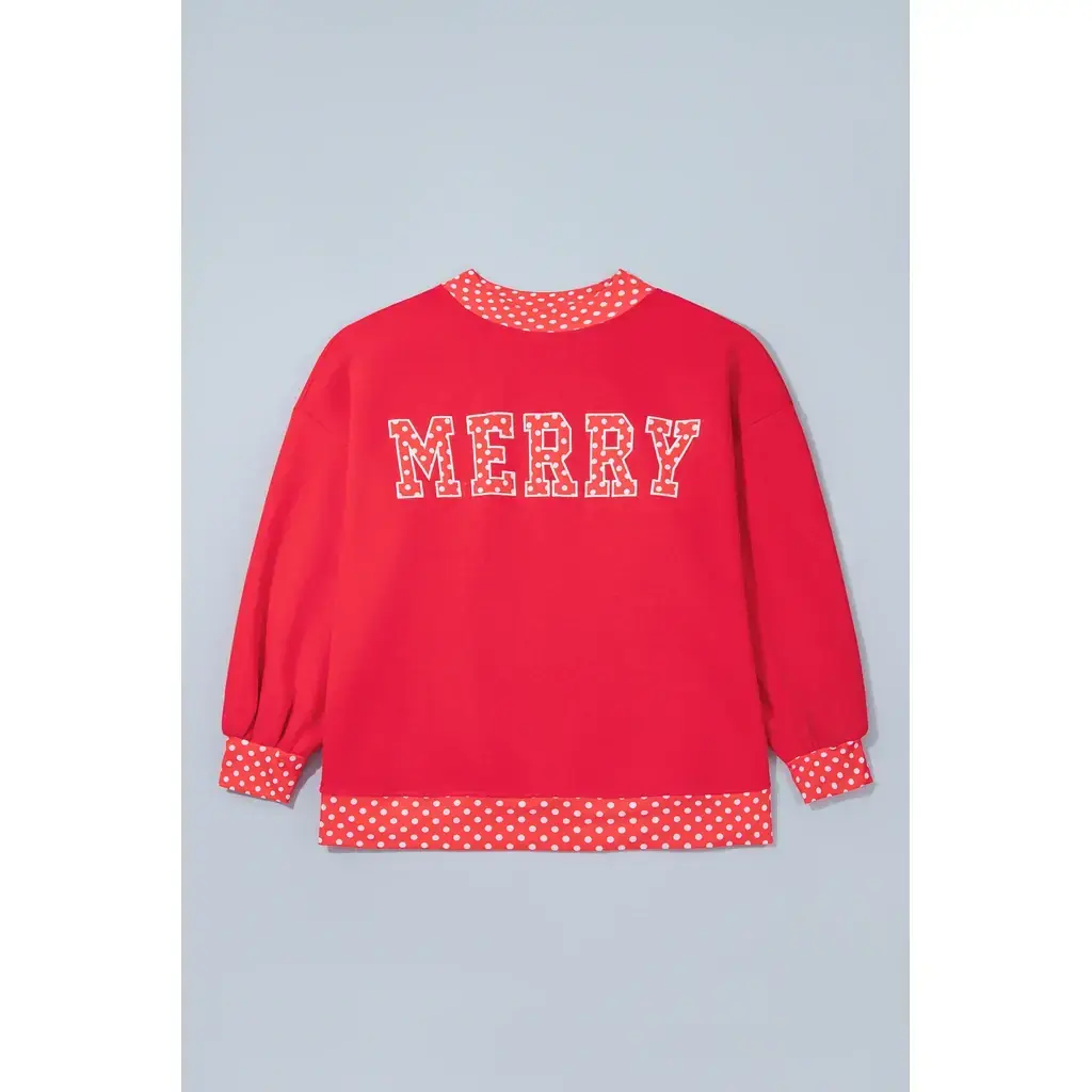 Tomato Red Casual Polka Dot Patchwork Letter Graphic Plus Size Sweatshirt - Image 3