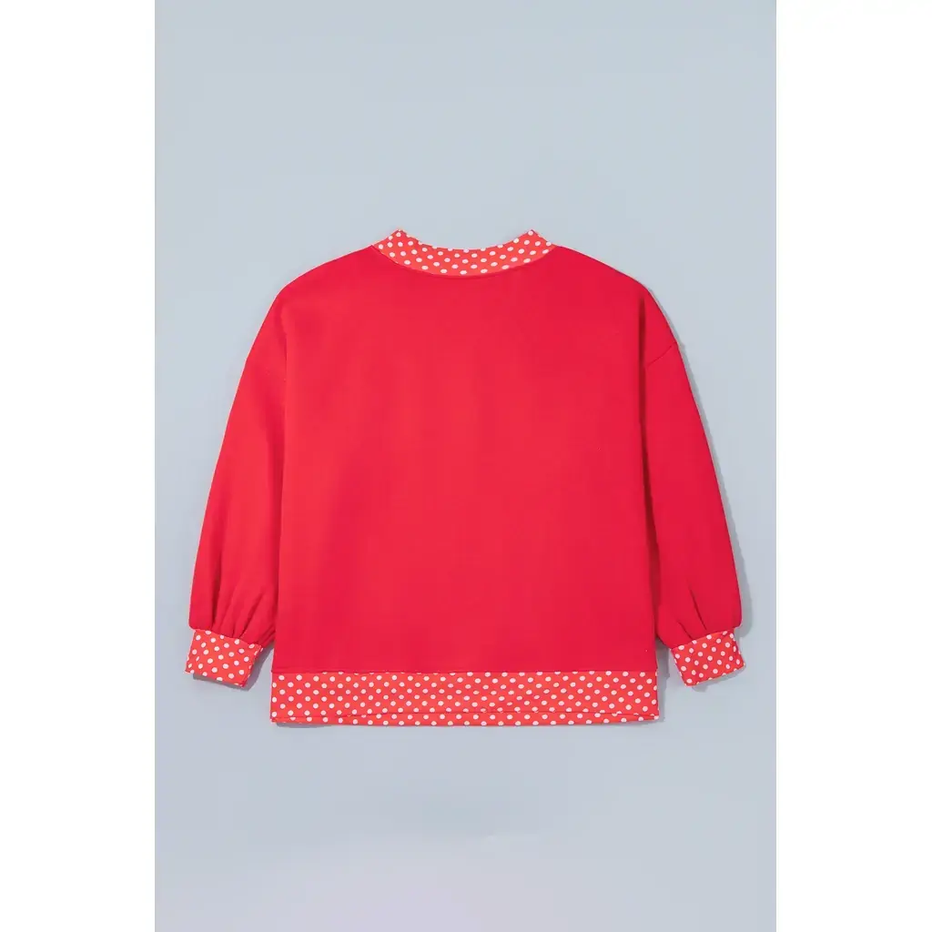 Tomato Red Casual Polka Dot Patchwork Letter Graphic Plus Size Sweatshirt - Image 4