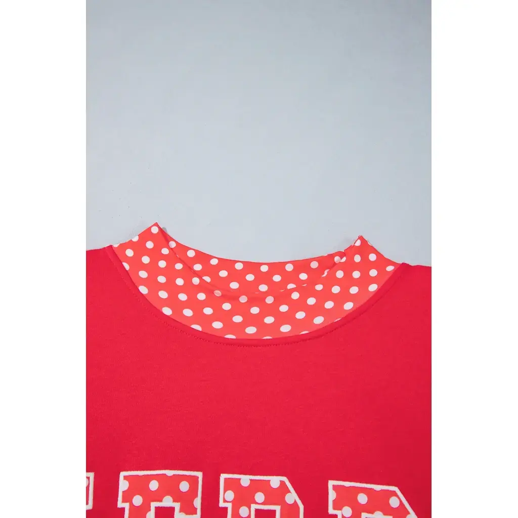 Tomato Red Casual Polka Dot Patchwork Letter Graphic Plus Size Sweatshirt - Image 5