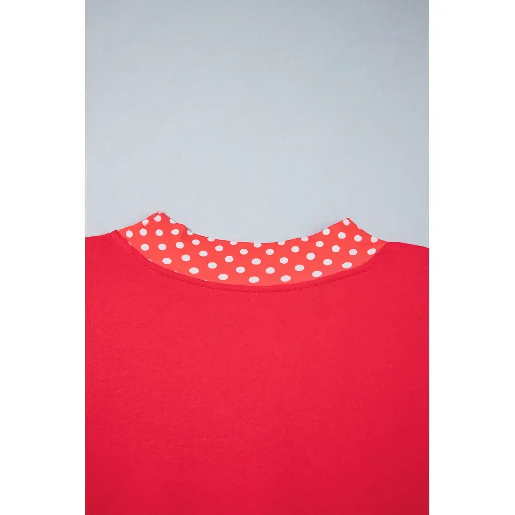 Tomato Red Casual Polka Dot Patchwork Letter Graphic Plus Size Sweatshirt - Image 6