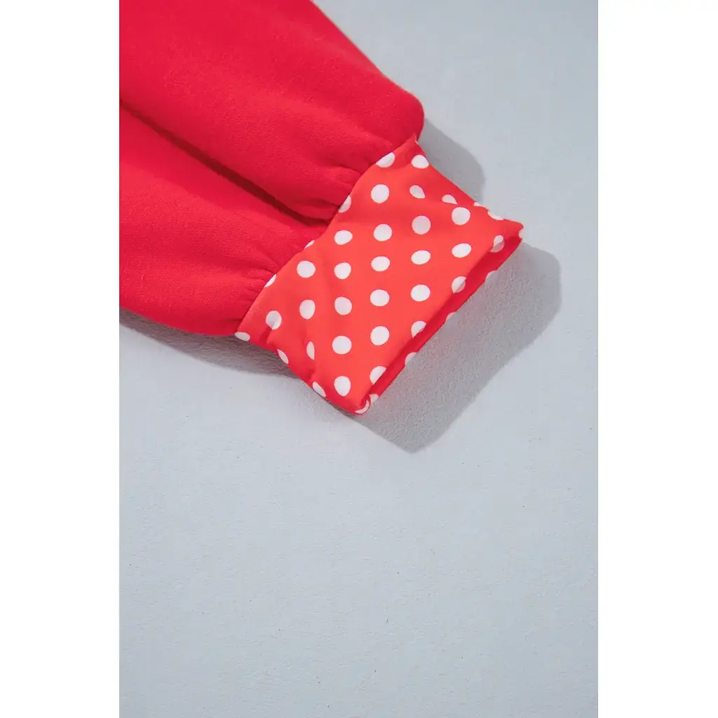 Tomato Red Casual Polka Dot Patchwork Letter Graphic Plus Size Sweatshirt - Image 7
