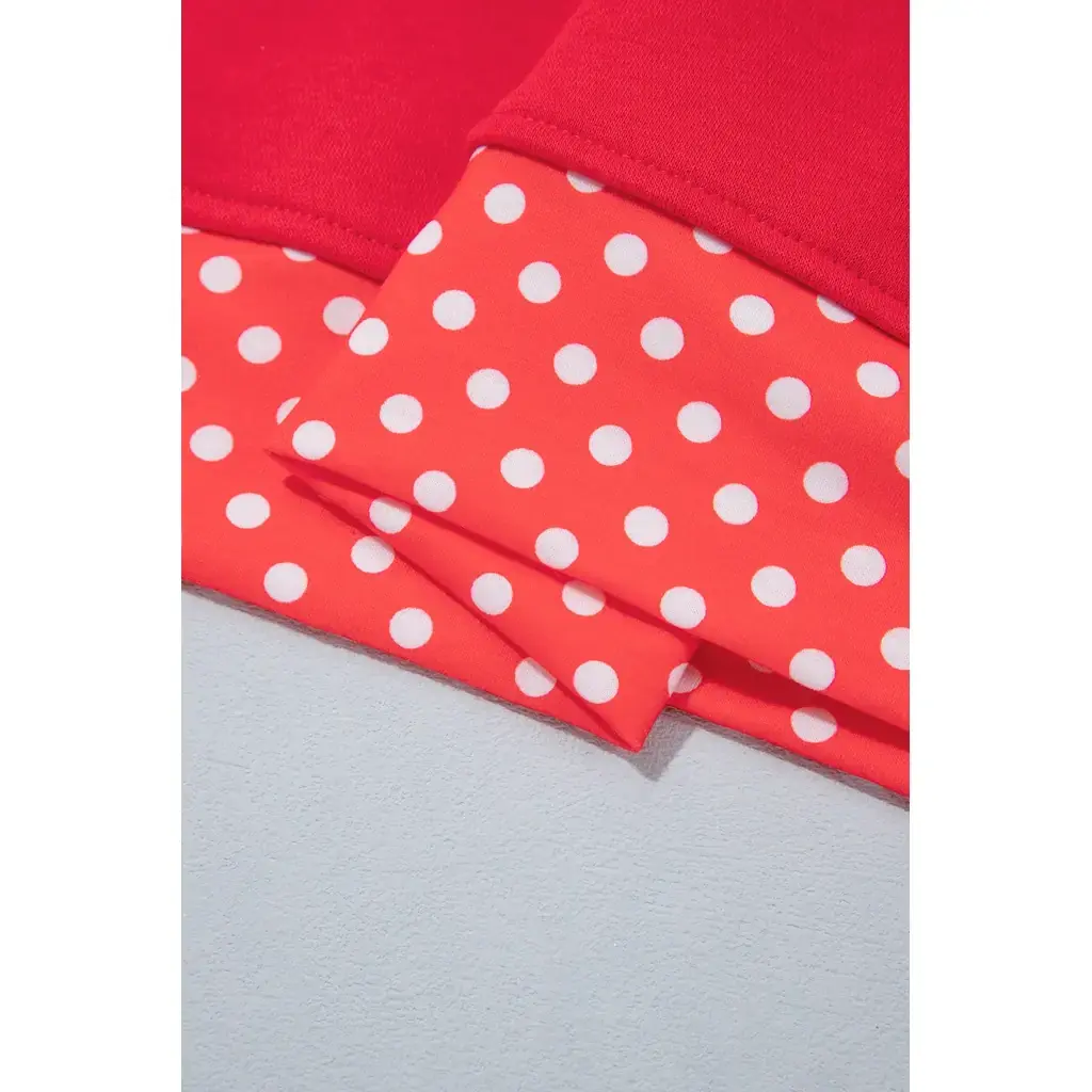Tomato Red Casual Polka Dot Patchwork Letter Graphic Plus Size Sweatshirt - Image 8