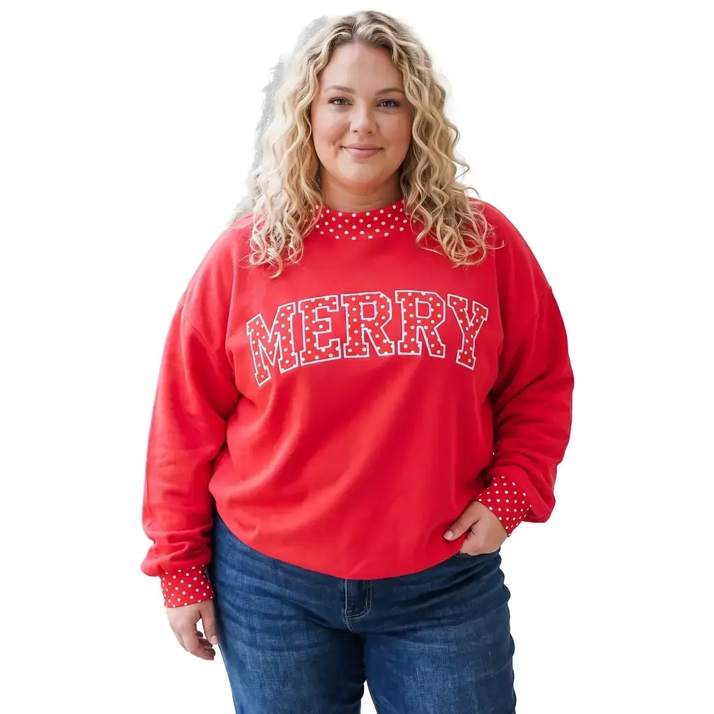 Tomato Red Casual Polka Dot Patchwork Letter Graphic Plus Size Sweatshirt - Image 11