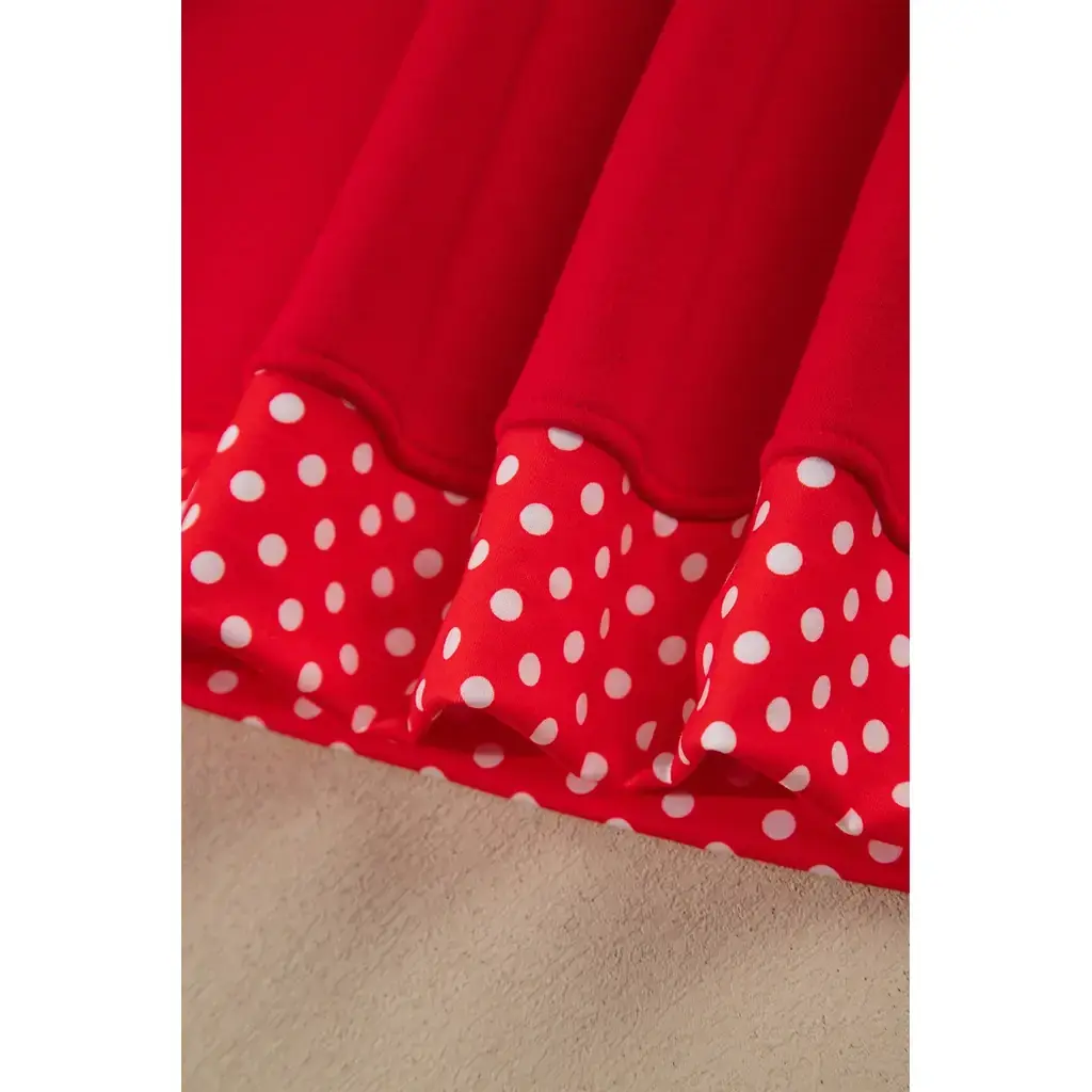 Tomato Red Polka Dot Letter Print Contrast Trim Mock Neck Sweatshirt - Image 4