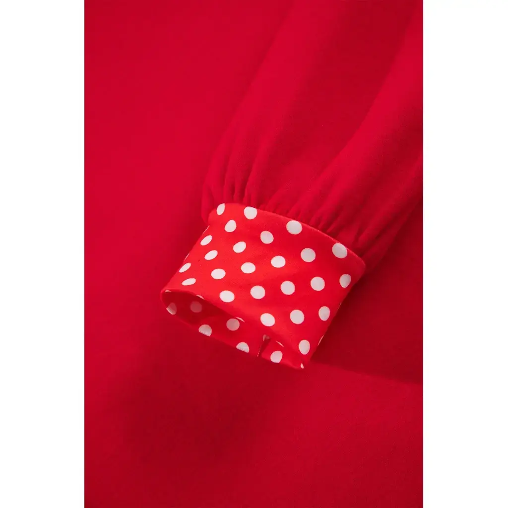 Tomato Red Polka Dot Letter Print Contrast Trim Mock Neck Sweatshirt - Image 5